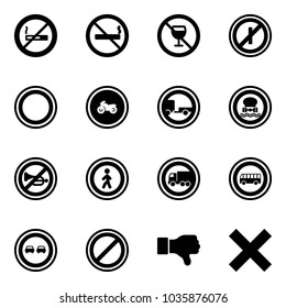 Solid vector icon set - no smoking sign vector, alcohol, parkin odd, prohibition road, moto, trailer, dangerous cargo, horn, pedestrian, truck, bus, overtake, parking, dislike, delete