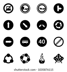 Solid vector icon set - no computer sign vector, trailer road, cart horse, only forward right, detour, circle, bus, minimal speed limit, social, friends, round flask, ufo toy