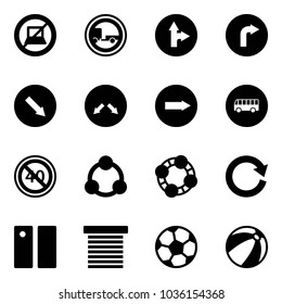 Solid vector icon set - no computer sign vector, trailer road, only forward right, detour, bus, end minimal speed limit, social, friends, reload, pause, jalousie, soccer ball, beach