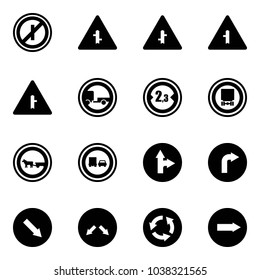 Solid vector icon set - no parkin odd, intersection vector road sign, trailer, limited width, dangerous cargo, cart horse, truck overtake, only forward right, detour, circle