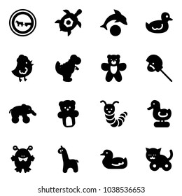Solid vector icon set - no cart horse vector road sign, sea turtle, dolphin, duck toy, chicken, dinosaur, bear, stick, elephant wheel, caterpillar, monster, giraffe, cat