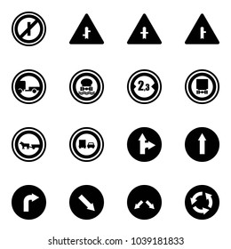 Solid vector icon set - no parkin odd, intersection vector road sign, trailer, dangerous cargo, limited width, cart horse, truck overtake, only forward right, detour, circle
