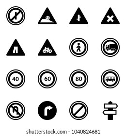Solid vector icon set - no parkin odd, steep roadside vector road sign, intersection, railway, narrows, for moto, pedestrian, truck, speed limit 40, 60, 80, bus, turn back, only right, parking