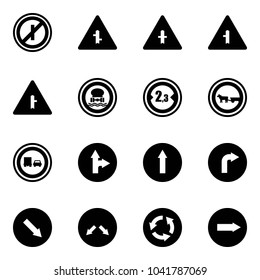 Solid vector icon set - no parkin odd, intersection vector road sign, dangerous cargo, limited width, cart horse, truck overtake, only forward right, detour, circle