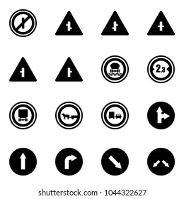 Solid vector icon set - no parkin odd, intersection vector road sign, dangerous cargo, limited width, cart horse, truck overtake, only forward right, detour