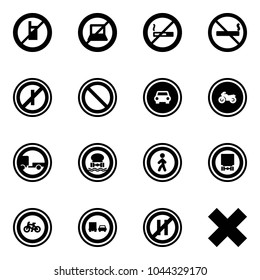 Solid vector icon set - no mobile sign vector, computer, smoking, parkin odd, prohibition road, car, moto, trailer, dangerous cargo, pedestrian, bike, truck overtake, parking even, delete cross