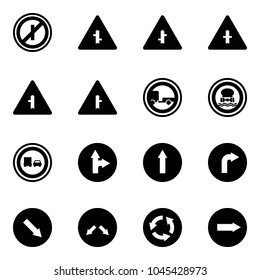 Solid vector icon set - no parkin odd, intersection vector road sign, trailer, dangerous cargo, truck overtake, only forward right, detour, circle