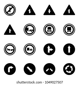 Solid vector icon set - no parkin odd, intersection vector road sign, trailer, dangerous cargo, cart horse, truck overtake, only forward right, detour, circle