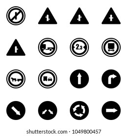 Solid vector icon set - no parkin odd, intersection vector road sign, trailer, limited width, dangerous cargo, cart horse, truck overtake, only forward, right, detour, circle