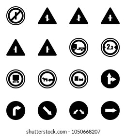 Solid vector icon set - no parkin odd, intersection vector road sign, trailer, limited width, dangerous cargo, cart horse, truck overtake, only forward right, detour