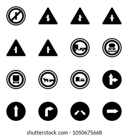 Solid vector icon set - no parkin odd, intersection vector road sign, trailer, dangerous cargo, cart horse, truck overtake, only forward right, detour