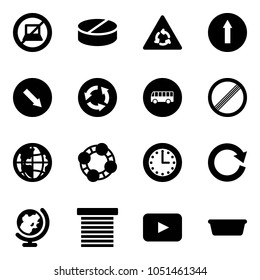 Solid vector icon set - no computer sign vector, pill, round motion road, only forward, detour, circle, bus, limit, globe, friends, time, reload, jalousie, playback, basin