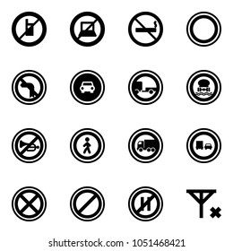 Solid vector icon set - no mobile sign vector, computer, smoking, prohibition road, left turn, car, trailer, dangerous cargo, horn, pedestrian, truck, overtake, stop, parking, even, signal