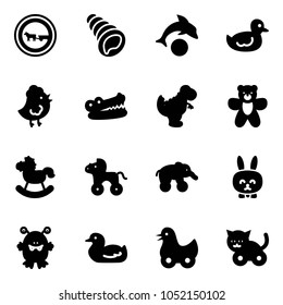 Solid vector icon set - no cart horse vector road sign, shell, dolphin, duck toy, chicken, crocodile, dinosaur, bear, rocking, wheel, elephant, rabbit, monster, cat