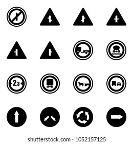 Solid vector icon set - no parkin odd, intersection vector road sign, trailer, dangerous cargo, limited width, cart horse, truck overtake, only forward, detour, circle, right