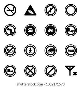 Solid vector icon set - no smoking sign vector, multi lane traffic road, parkin odd, prohibition, left turn, car, moto, trailer, horn, pedestrian, truck, bus, overtake, stop, parking, signal