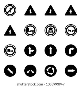 Solid vector icon set - no parkin odd, intersection vector road sign, trailer, dangerous cargo, cart horse, truck overtake, only forward right, detour, circle