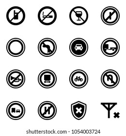 Solid vector icon set - no mobile sign vector, smoking, alcohol, parkin odd, prohibition road, left turn, car, trailer, horn, dangerous cargo, bike, back, truck overtake, parking even, shield cross