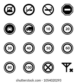 Solid vector icon set - no computer sign vector, smoking, way road, car, truck, speed limit 10, 20, 30, 40, 50, 60, 80, 100, stop, signal