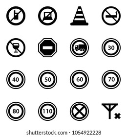 Solid vector icon set - no mobile sign vector, computer, road cone, smoking, alcohol, way, truck, speed limit 30, 40, 50, 60, 70, 80, 110, stop, signal