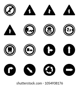 Solid vector icon set - no parkin odd, intersection vector road sign, trailer, dangerous cargo, limited width, truck overtake, only forward right, detour, circle