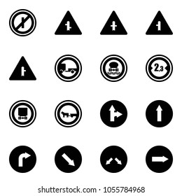 Solid vector icon set - no parking odd, intersection vector road sign, trailer, dangerous cargo, limited width, cart horse, only forward right, detour