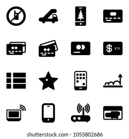 Solid vector icon set - no mobile sign vector, trap truck, christmas, credit card, menu, star, growth, notebook wi fi, phone, router, generator