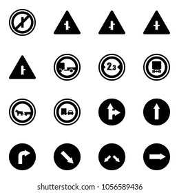 Solid vector icon set - no parkin odd, intersection vector road sign, trailer, limited width, dangerous cargo, cart horse, truck overtake, only forward right, detour