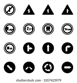Solid vector icon set - no parkin odd, intersection vector road sign, trailer, limited width, dangerous cargo, cart horse, truck overtake, only forward right, detour, circle