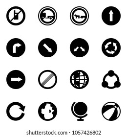 Solid vector icon set - no mobile sign vector, trailer road, cart horse, only forward, right, detour, circle, limit, globe, social, reload, beach ball