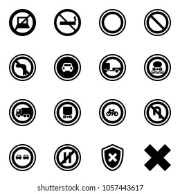 Solid vector icon set - no computer sign vector, smoking, prohibition road, left turn, car, trailer, dangerous cargo, truck, bike, back, overtake, parking even, shield cross, delete