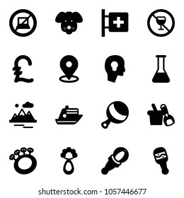 Solid vector icon set - no computer sign vector, dog, first aid room, alcohol, pound, map pin, head bulb, flask, mountains, cruiser, beanbag, shovel bucket
