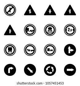 Solid vector icon set - no parkin odd, intersection vector road sign, trailer, dangerous cargo, limited width, cart horse, truck overtake, only forward right, detour, circle