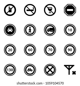 Solid vector icon set - no mobile sign vector, smoking, alcohol, way road, car, pedestrian, truck, speed limit 10, 20, 60, 70, 90, 130, bike, stop, signal