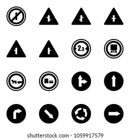 Solid vector icon set - no parkin odd, intersection vector road sign, limited width, dangerous cargo, cart horse, truck overtake, only forward right, detour, circle