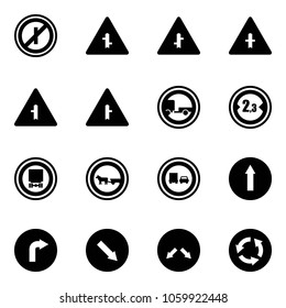 Solid vector icon set - no parkin odd, intersection vector road sign, trailer, limited width, dangerous cargo, cart horse, truck overtake, only forward, right, detour, circle