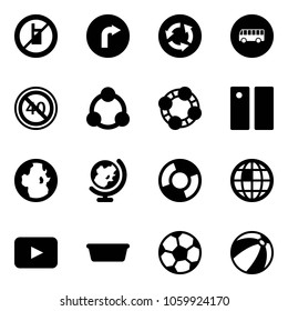 Solid vector icon set - no mobile sign vector, only right road, circle, bus, end minimal speed limit, social, friends, pause, globe, chart, playback, basin, soccer ball, beach