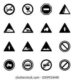 Solid vector icon set - no smoking sign vector, alcohol, way road, landslide, climb, embankment, tractor, intersection, gravel, rough, prohibition, moto, bus, end overtake limit, parking