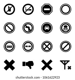 Solid vector icon set - no mobile sign vector, smoking, way road, prohibition, left turn, car, dangerous cargo, bus, overtake, stop, parking, delete cross, dislike, signal