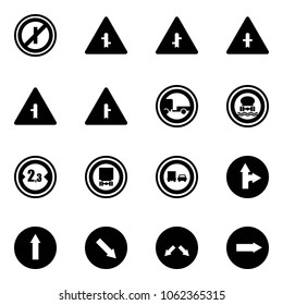 Solid vector icon set - no parkin odd, intersection vector road sign, trailer, dangerous cargo, limited width, truck overtake, only forward right, detour