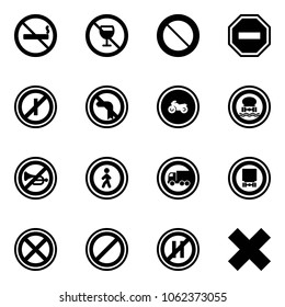 Solid vector icon set - no smoking sign vector, alcohol, prohibition road, way, parkin odd, left turn, moto, dangerous cargo, horn, pedestrian, truck, stop, parking, even, delete cross