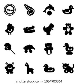Solid vector icon set - no cart horse vector road sign, shell, dolphin, duck toy, chicken, crocodile, dinosaur, bear, stick, elephant wheel, monster, giraffe, cat