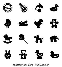 Solid vector icon set - no cart horse vector road sign, shell, dolphin, duck toy, chicken, crocodile, dinosaur, bear, rocking, stick, wheel, elephant, rabbit