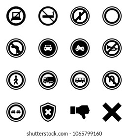 Solid vector icon set - no computer sign vector, smoking, parkin odd, prohibition road, left turn, car, moto, horn, pedestrian, truck, bus, back, overtake, shield cross, dislike, delete