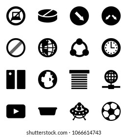 Solid vector icon set - no computer sign vector, pill, detour road, limit, globe, social, time, pause, jalousie, playback, basin, ufo toy, soccer ball