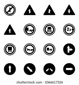 Solid vector icon set - no parkin odd, intersection vector road sign, trailer, dangerous cargo, limited width, cart horse, truck overtake, only forward right, detour