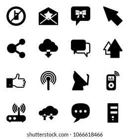 Solid vector icon set - no mobile sign vector, star letter, bow message, cursor, share, download cloud, dialog, arrow up, finger, antenna, satellite, music player, wi fi router, exchange data, chat