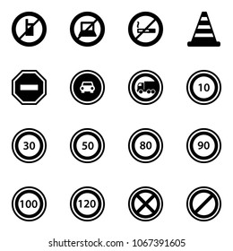 Solid vector icon set - no mobile sign vector, computer, smoking, road cone, way, car, truck, speed limit 10, 30, 50, 80, 90, 100, 120, stop, parking