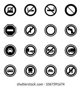 Solid vector icon set - no computer sign vector, smoking, prohibition road, way, parkin odd, left turn, car, trailer, horn, truck, bus, dangerous cargo, bike, parking even