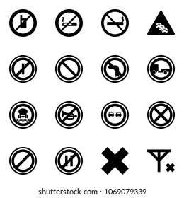 Solid vector icon set - no mobile sign vector, smoking, multi lane traffic road, parkin odd, prohibition, left turn, trailer, dangerous cargo, horn, overtake, stop, parking, even, delete cross